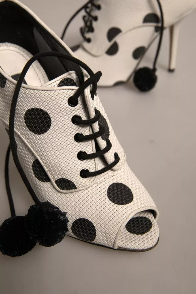 Bottes chevilles à bout ouvert, pois blancs et noirs.