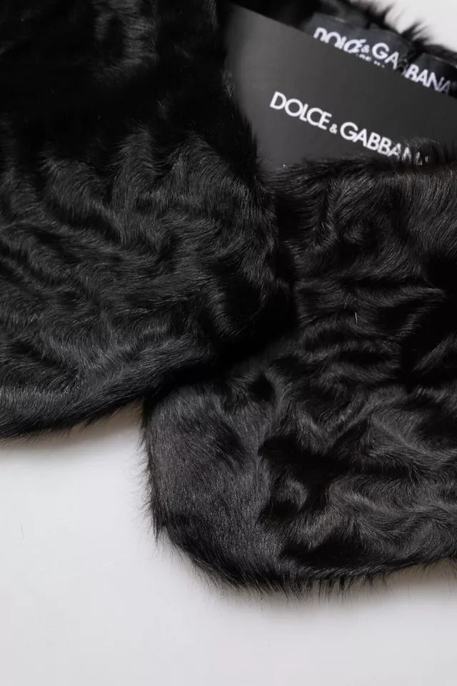 Écharpe col en fourrure d'agneau noir pour femme