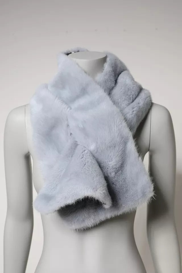Écharpe chauffe-cou en fourrure de vison bleu poudre