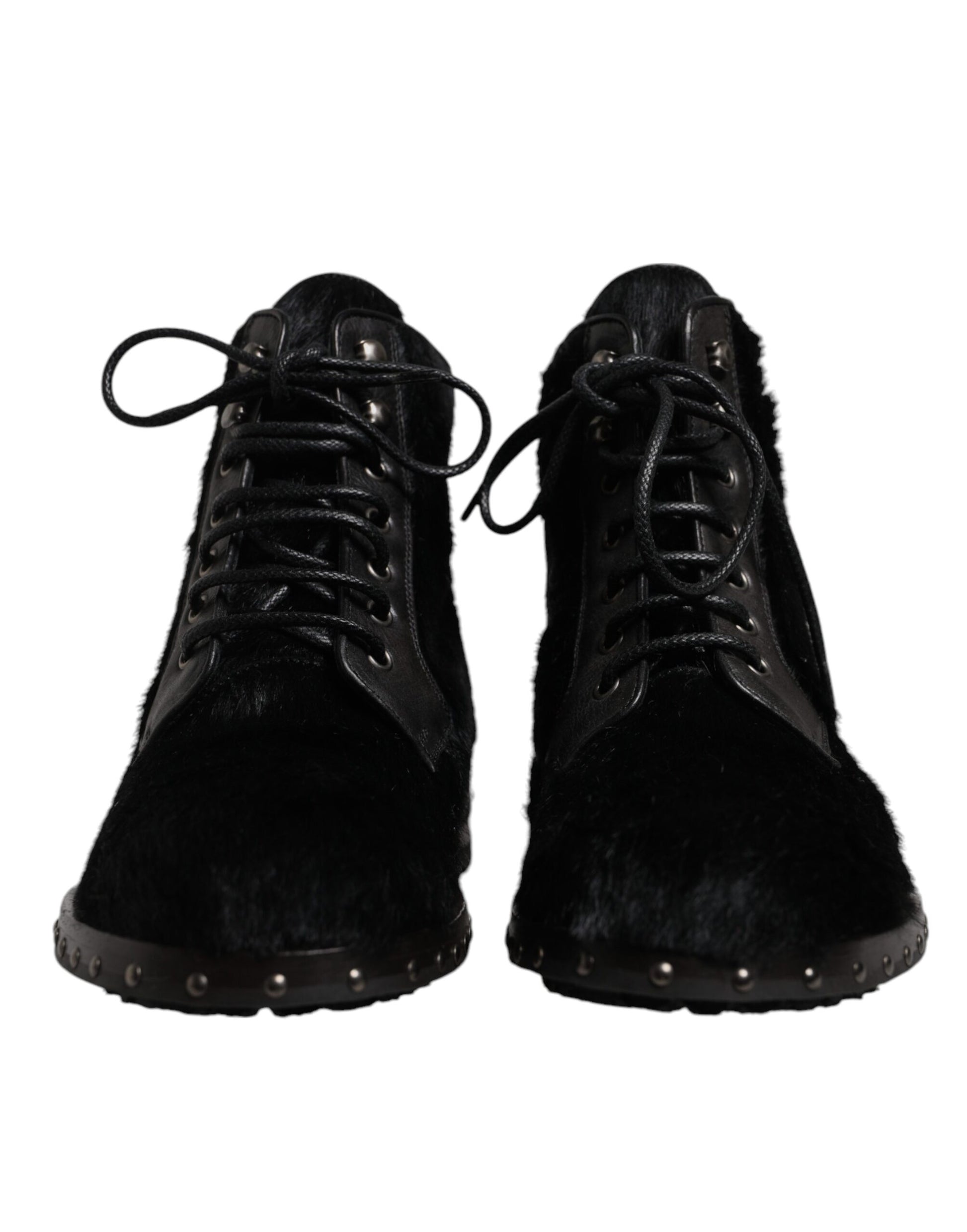 Bottines mi-mollet en cuir noir style Pony