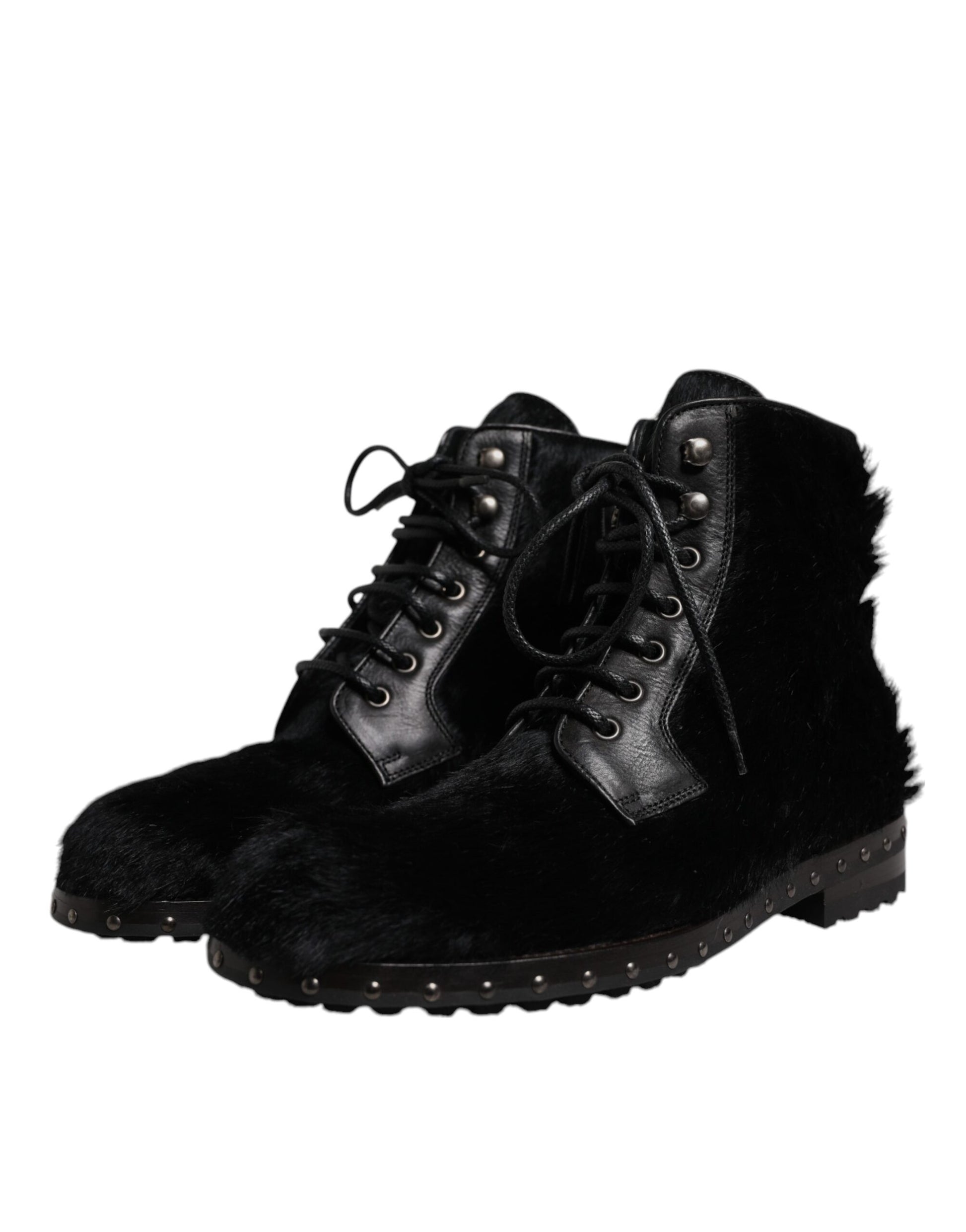 Bottines mi-mollet en cuir noir style Pony
