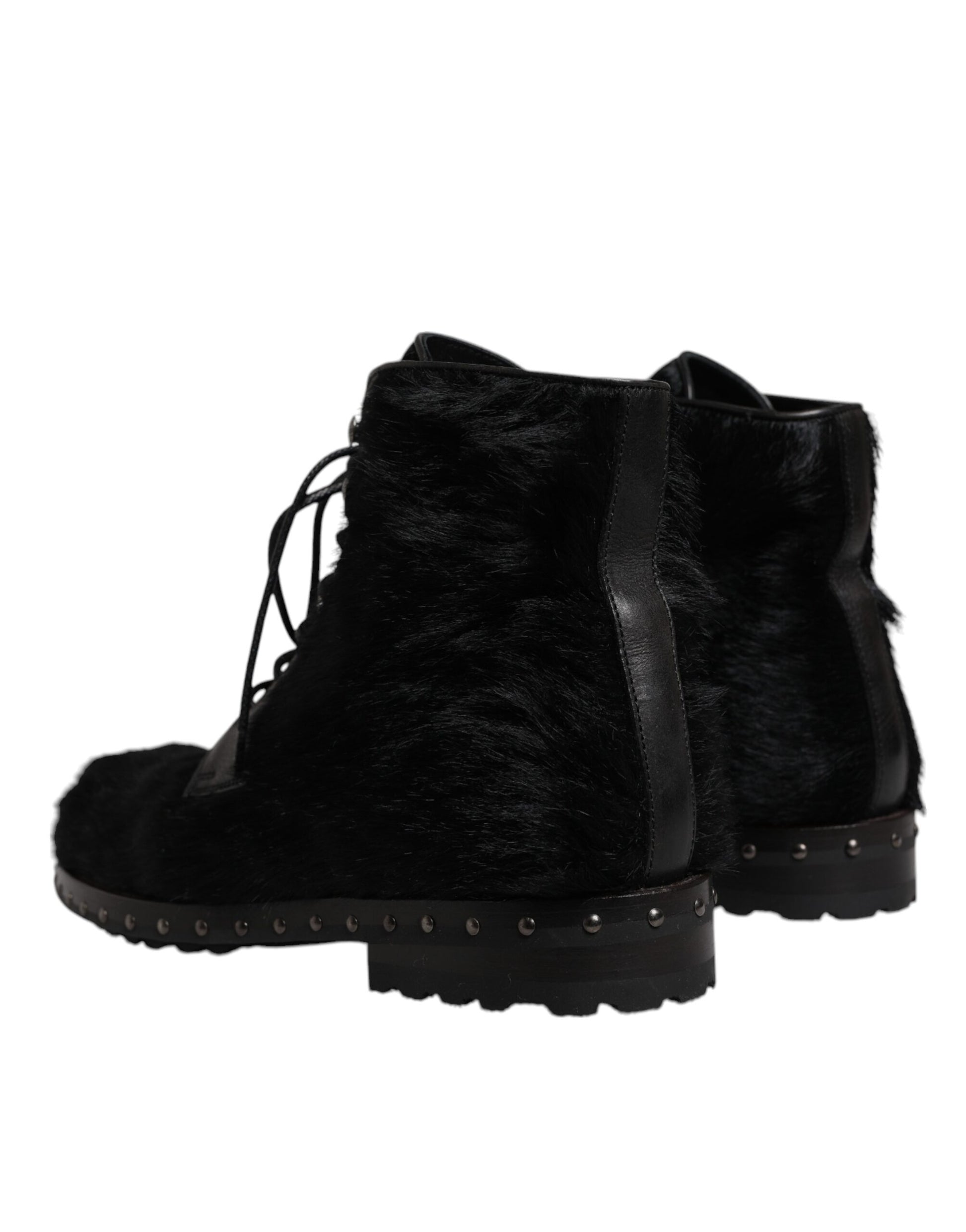 Bottines mi-mollet en cuir noir style Pony