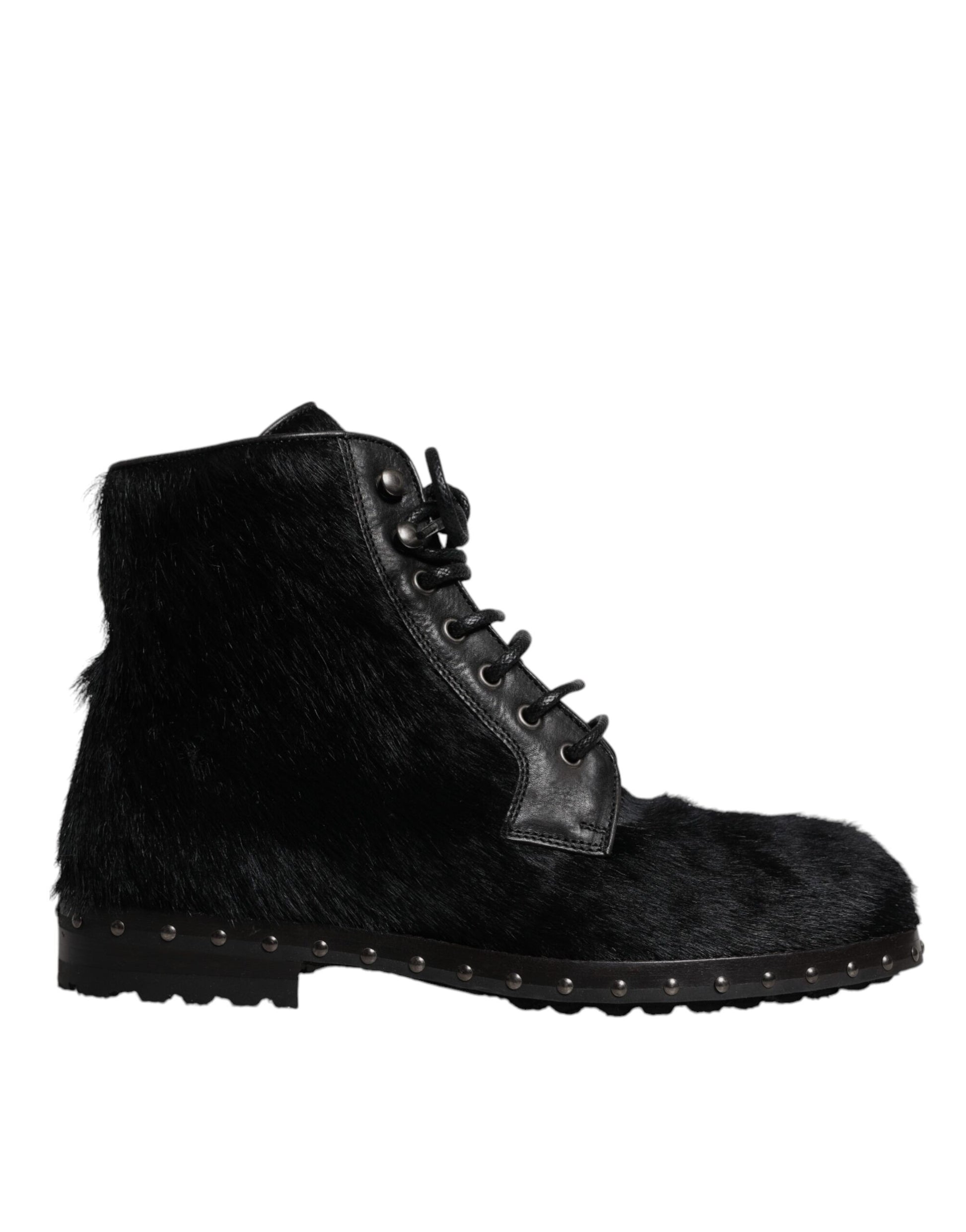 Bottines mi-mollet en cuir noir style Pony