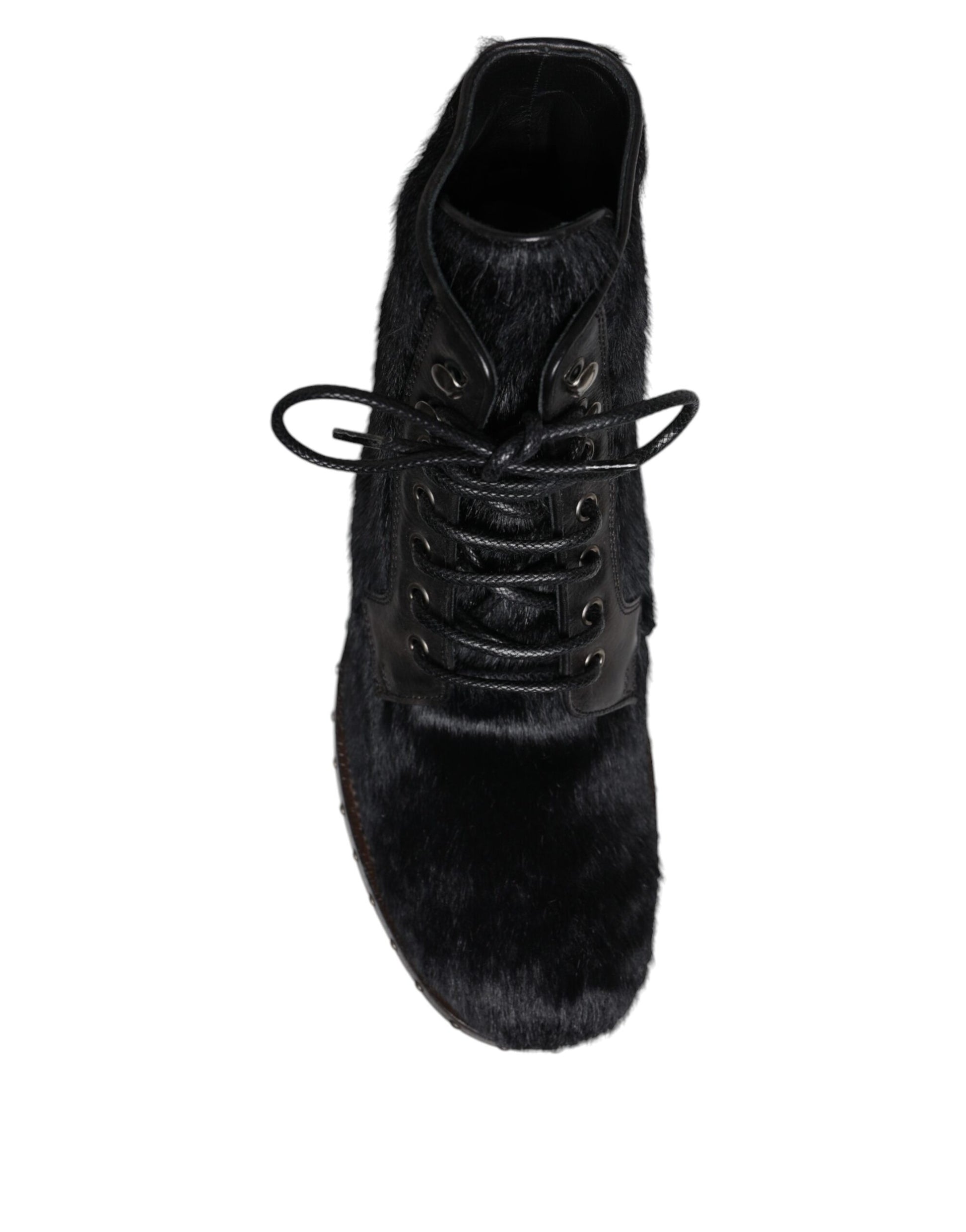 Bottines mi-mollet en cuir noir style Pony