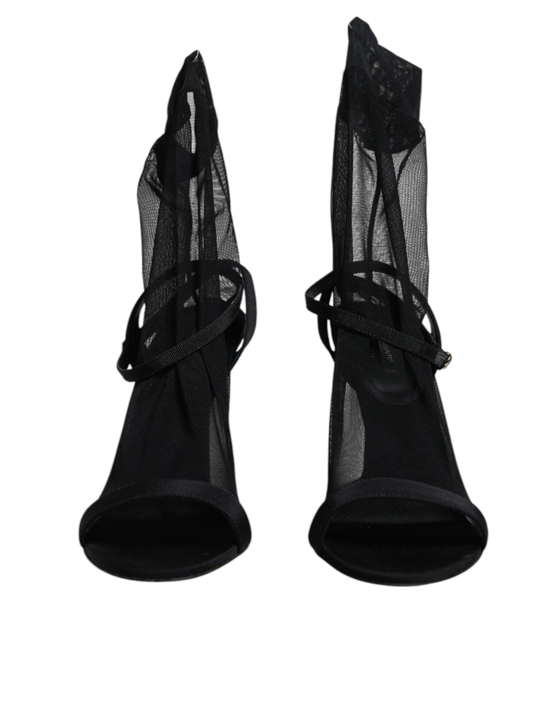 Sandales à talons hauts en tulle noir extensible
