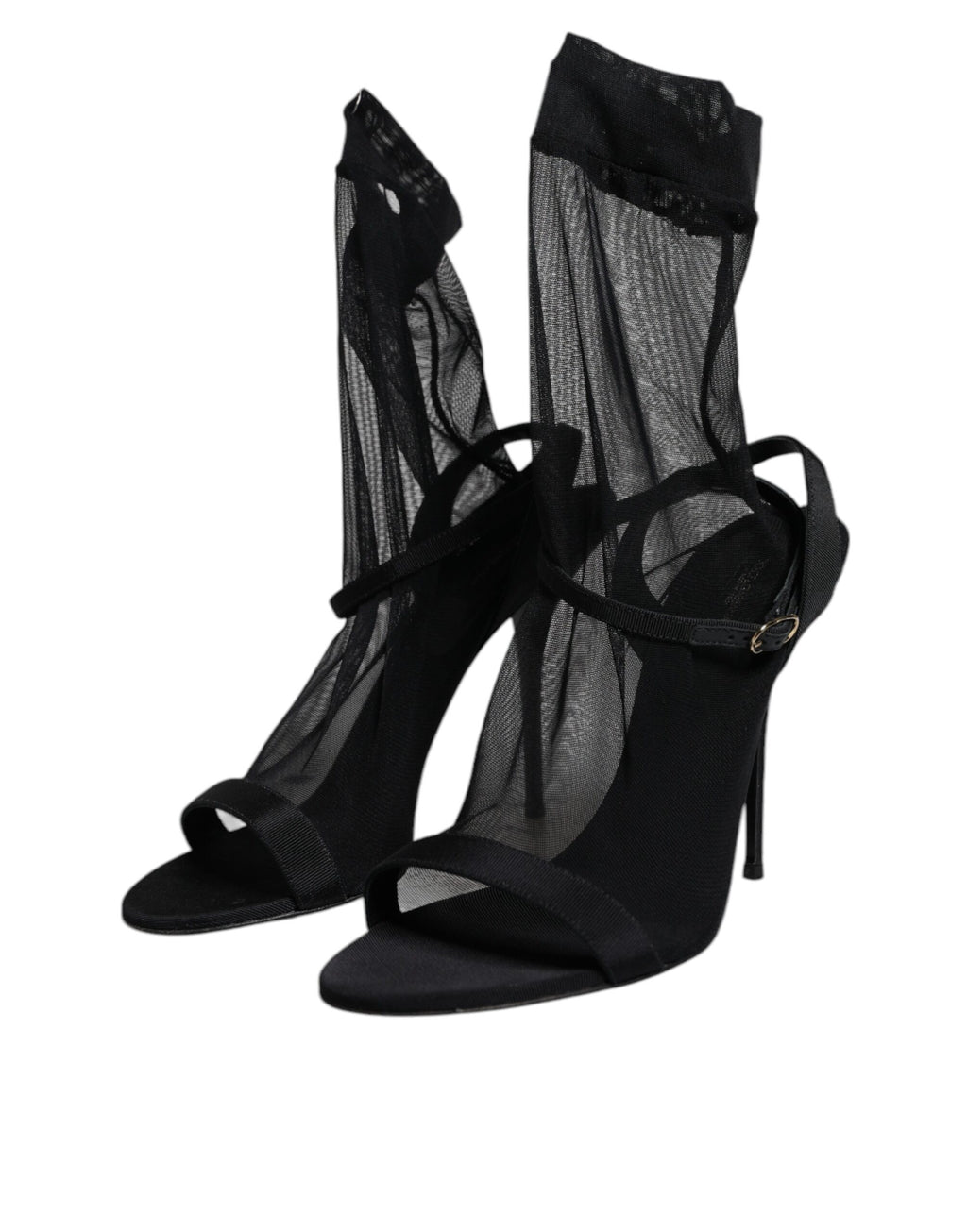 Sandales à talons hauts en tulle noir extensible