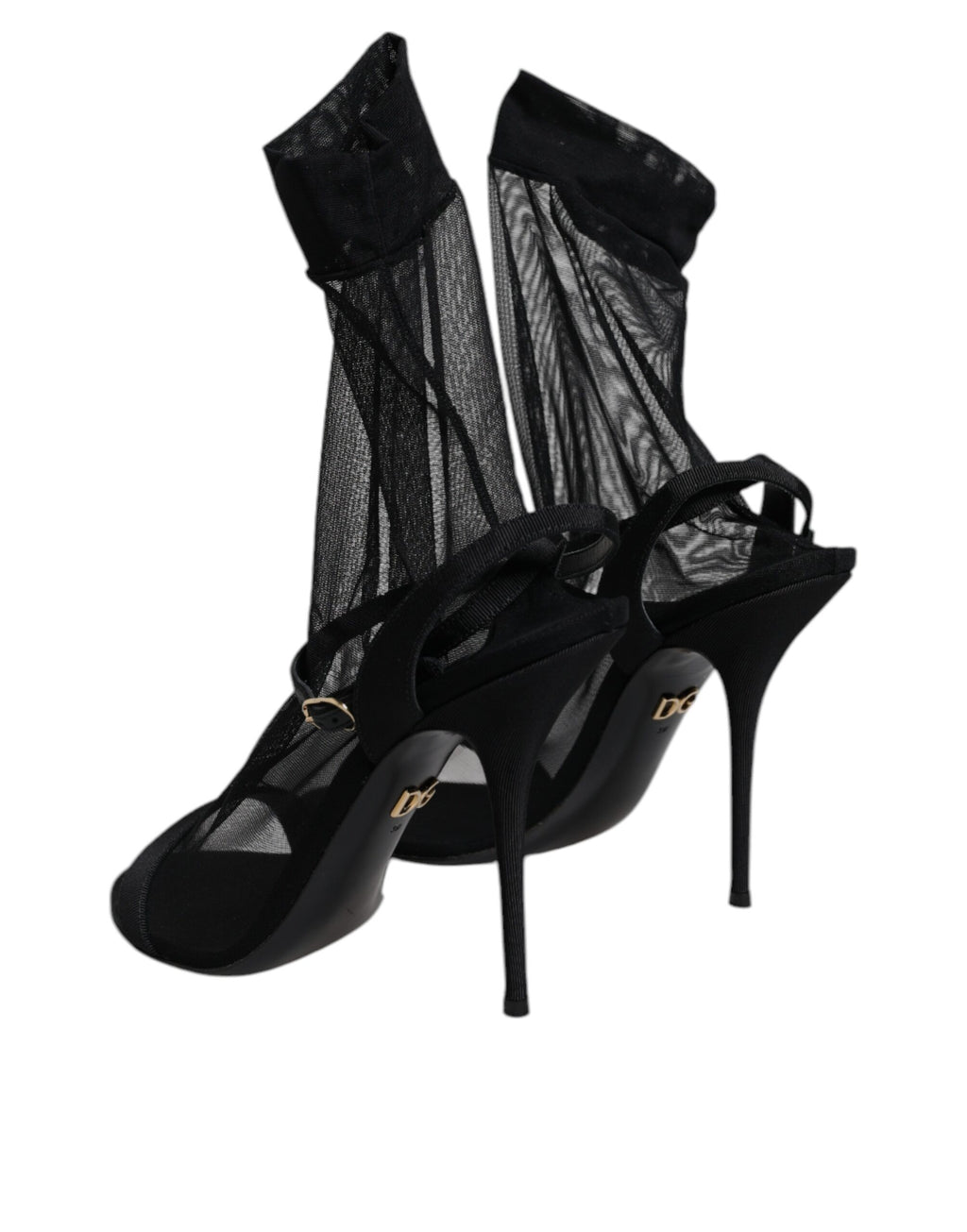 Sandales à talons hauts en tulle noir extensible