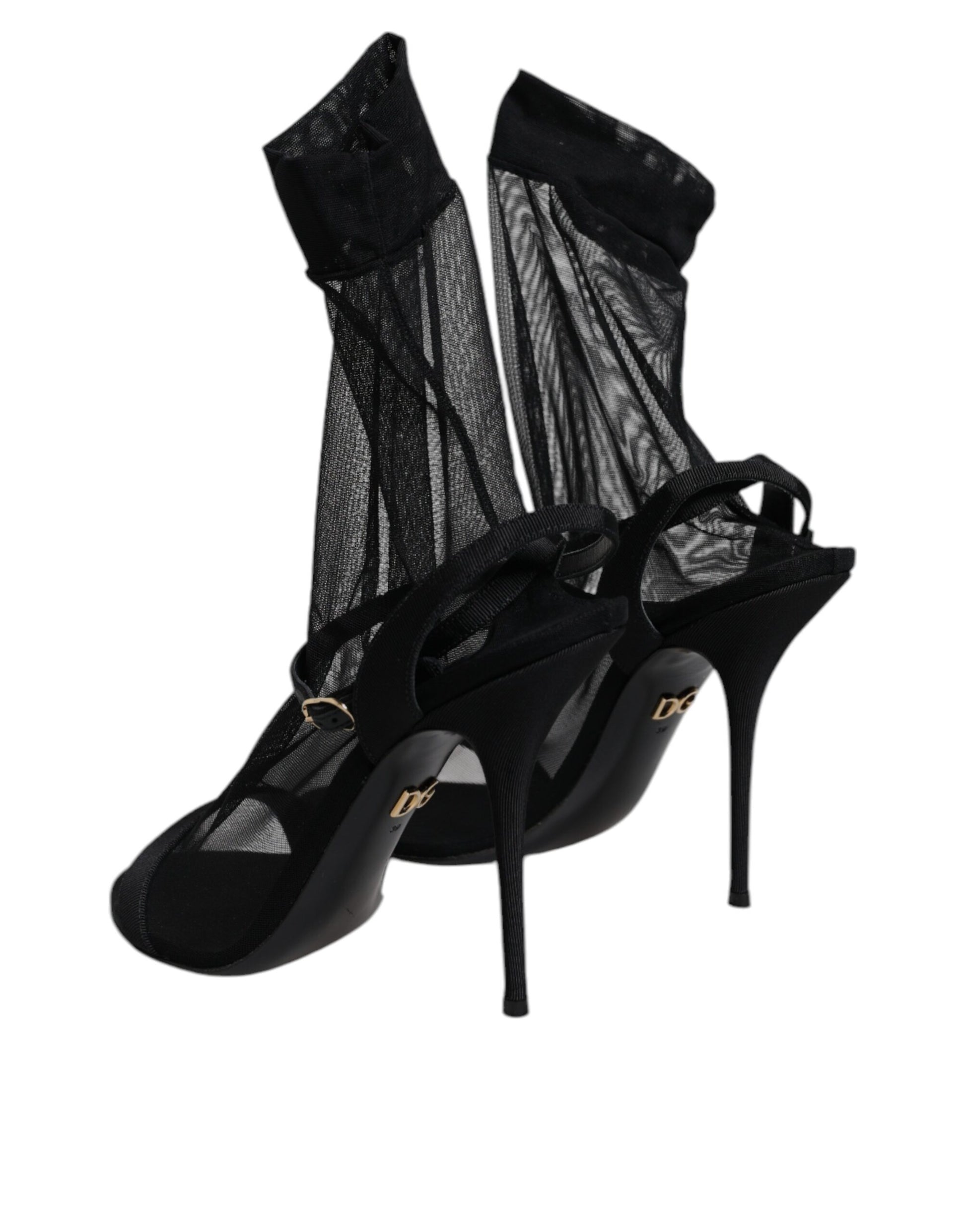 Sandales à talons hauts en tulle noir extensible
