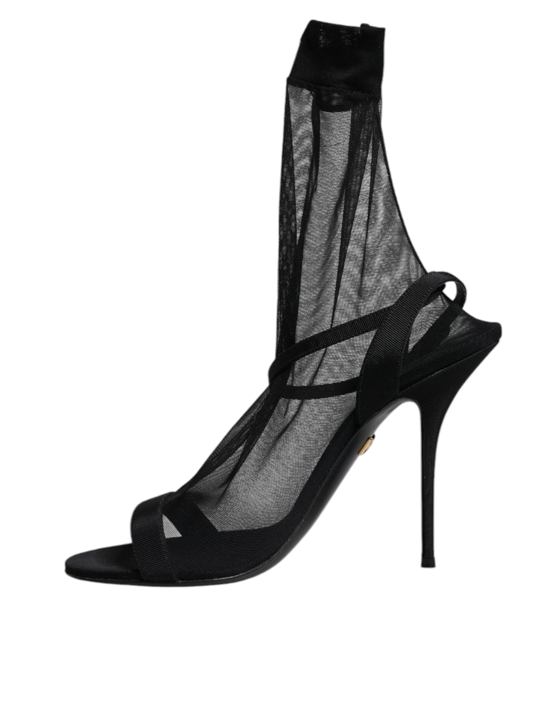 Sandales à talons hauts en tulle noir extensible