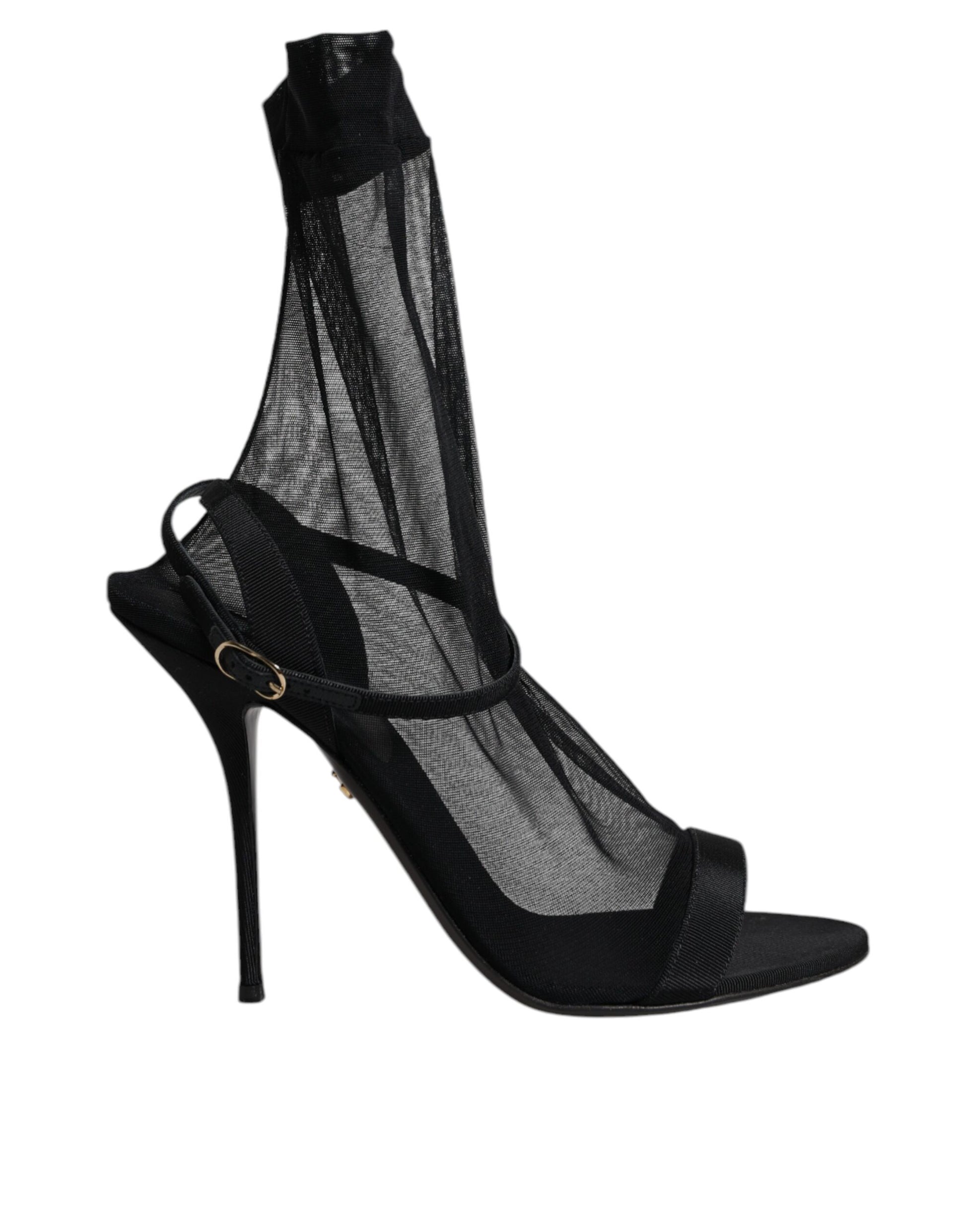 Sandales à talons hauts en tulle noir extensible