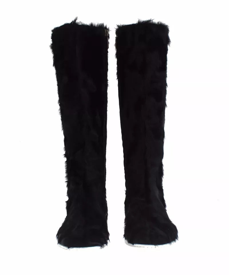 Bottes en cuir et fourrure de mouton Xiangao noires