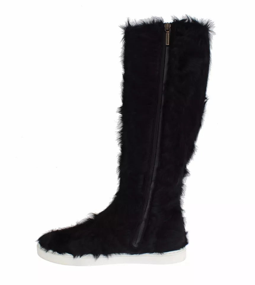 Bottes en cuir et fourrure de mouton Xiangao noires