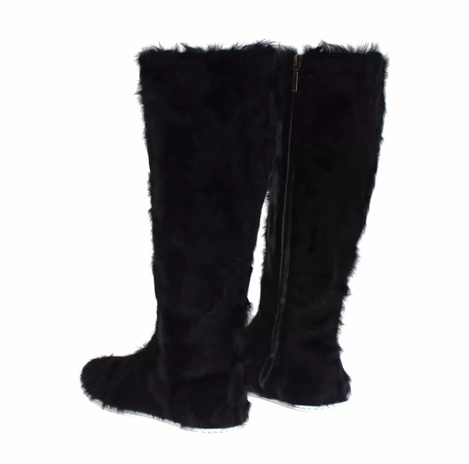 Bottes en cuir et fourrure de mouton Xiangao noires