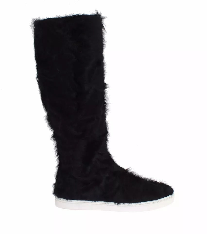 Bottes en cuir et fourrure de mouton Xiangao noires