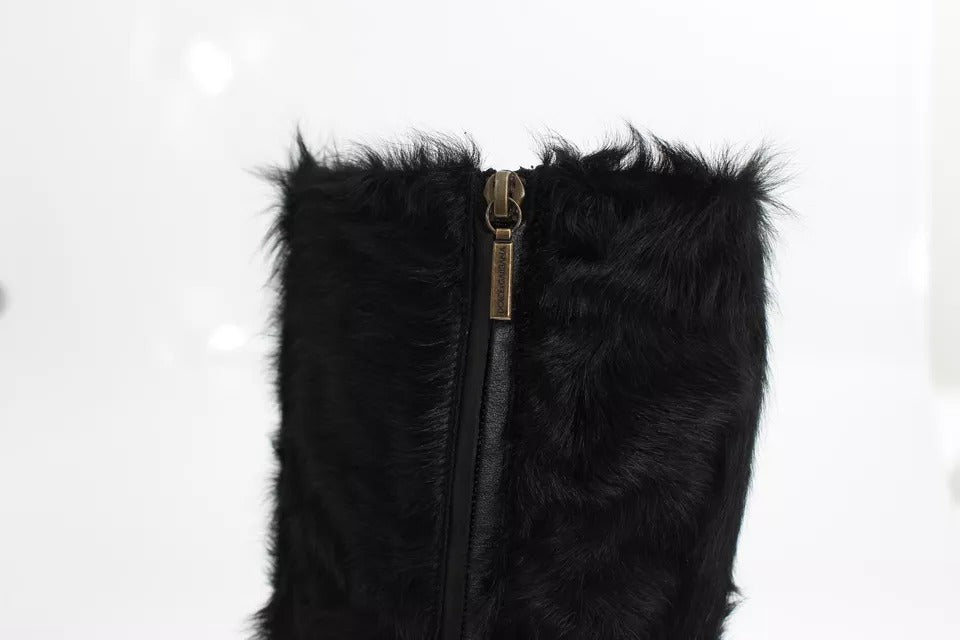 Bottes en cuir et fourrure de mouton Xiangao noires