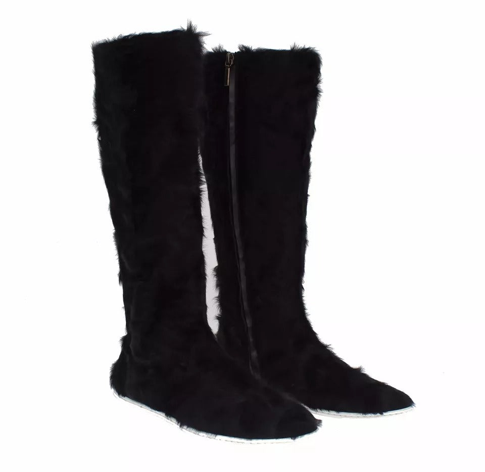 Bottes en cuir et fourrure de mouton Xiangao noires