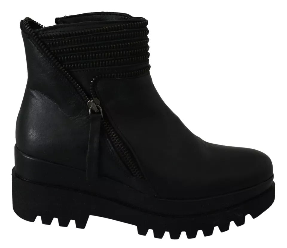 Bottes de cheville en cuir noir avec fermeture éclair