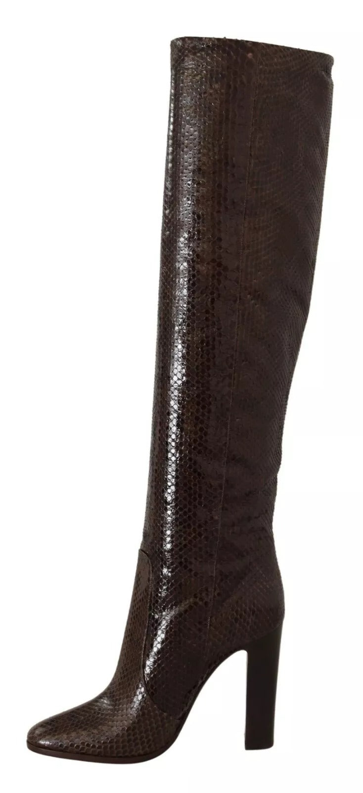 Bottines hautes en cuir exotique marron à talons hauts