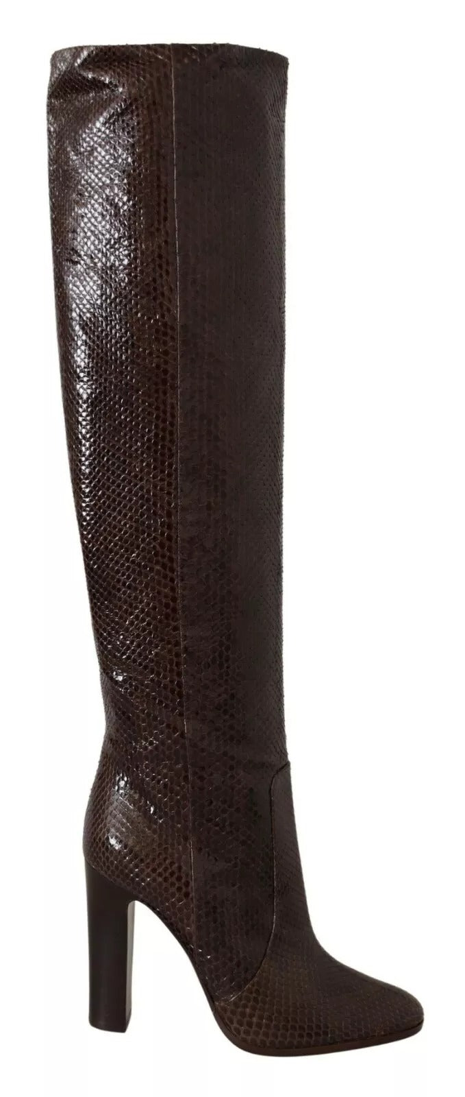 Bottines hautes en cuir exotique marron à talons hauts