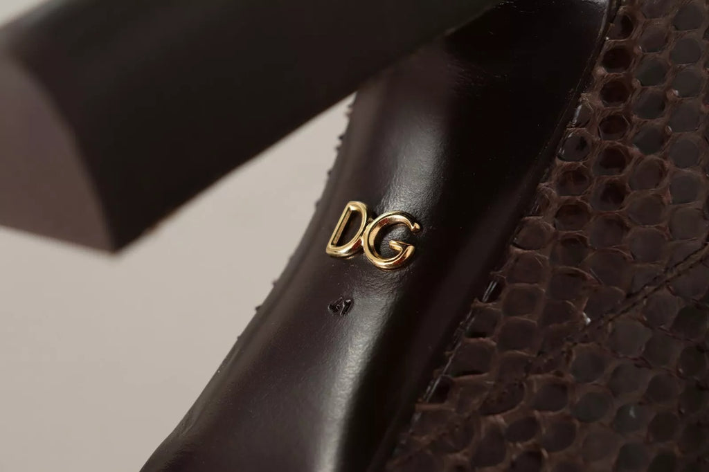 Bottines hautes en cuir exotique marron à talons hauts