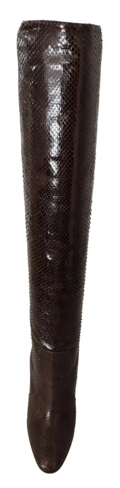 Bottines hautes en cuir exotique marron à talons hauts