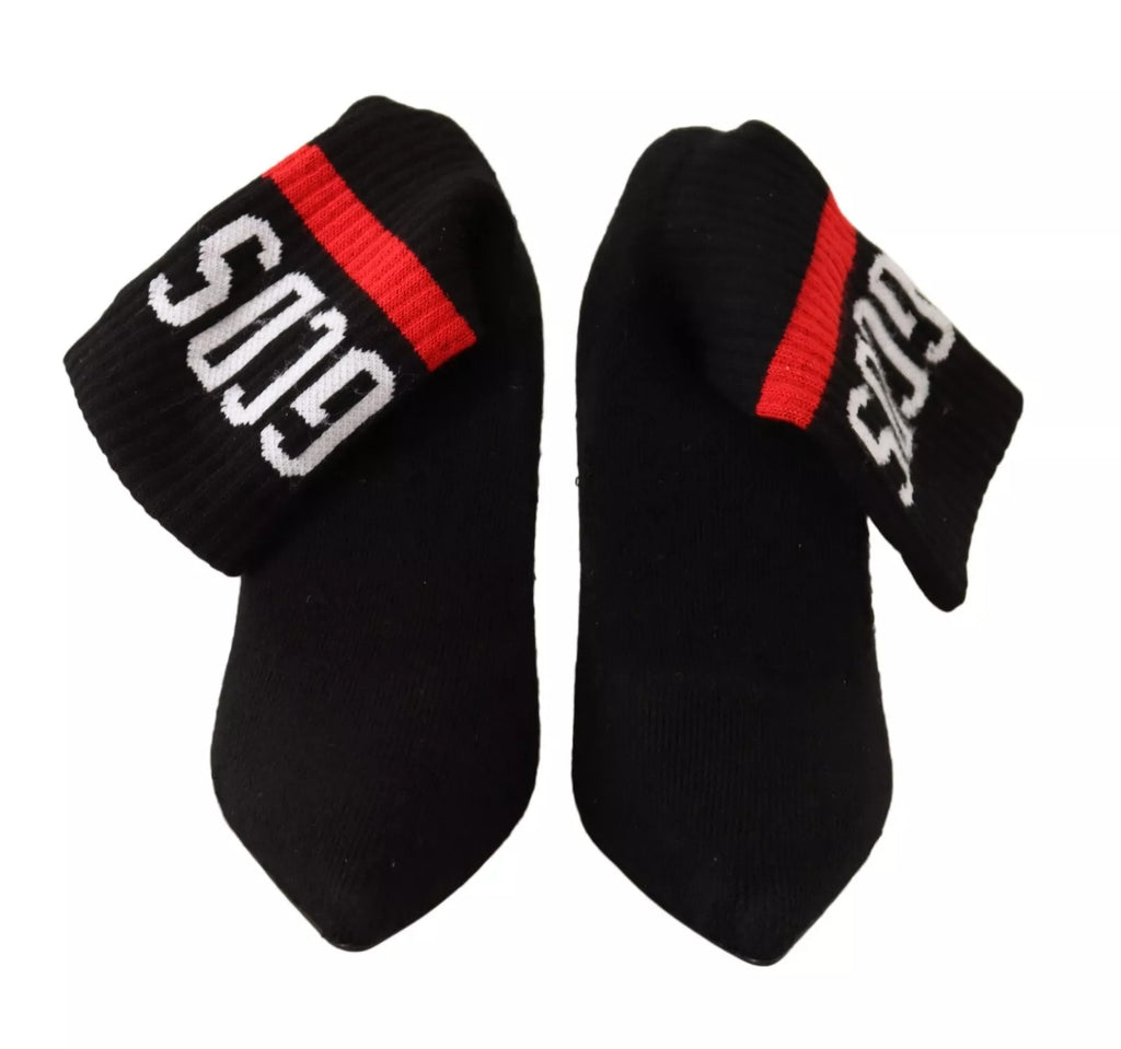 Bottines à talon bloc en daim noir avec logo et chaussettes intégrées.