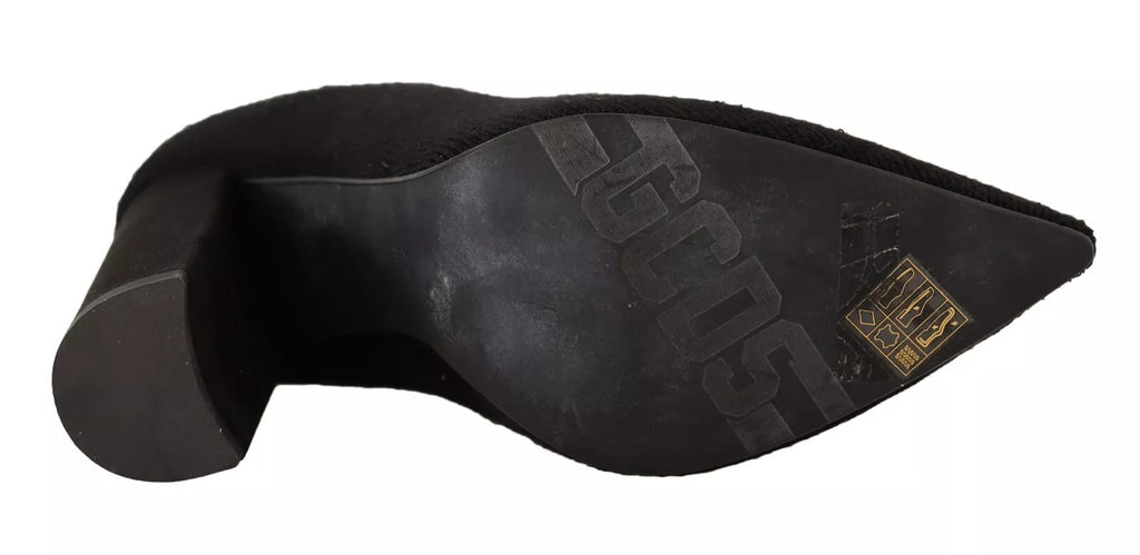 Bottines à talon bloc en daim noir avec logo et chaussettes intégrées.