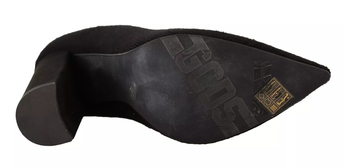 Bottines à talon bloc en daim noir avec logo et chaussettes intégrées.