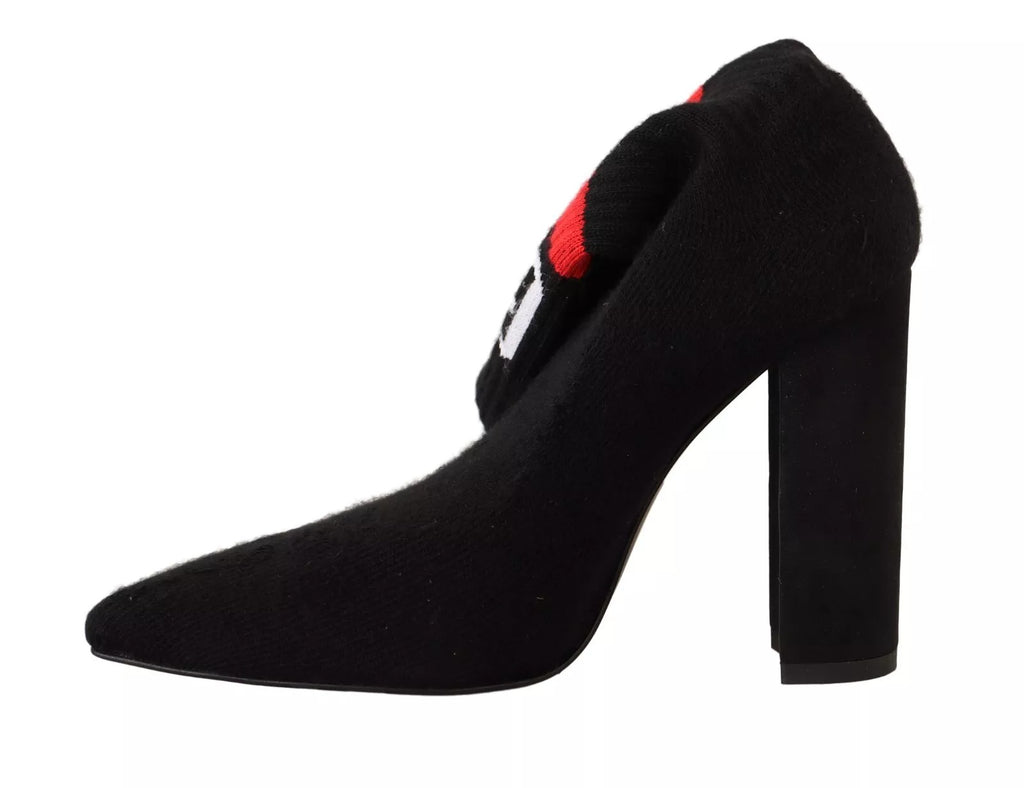 Bottines à talon bloc en daim noir avec logo et chaussettes intégrées.