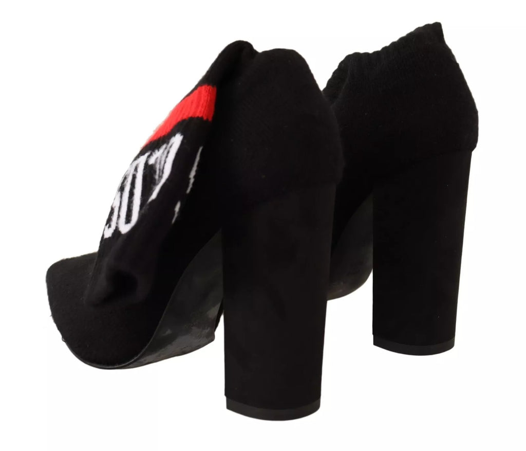 Bottines à talon bloc en daim noir avec logo et chaussettes intégrées.