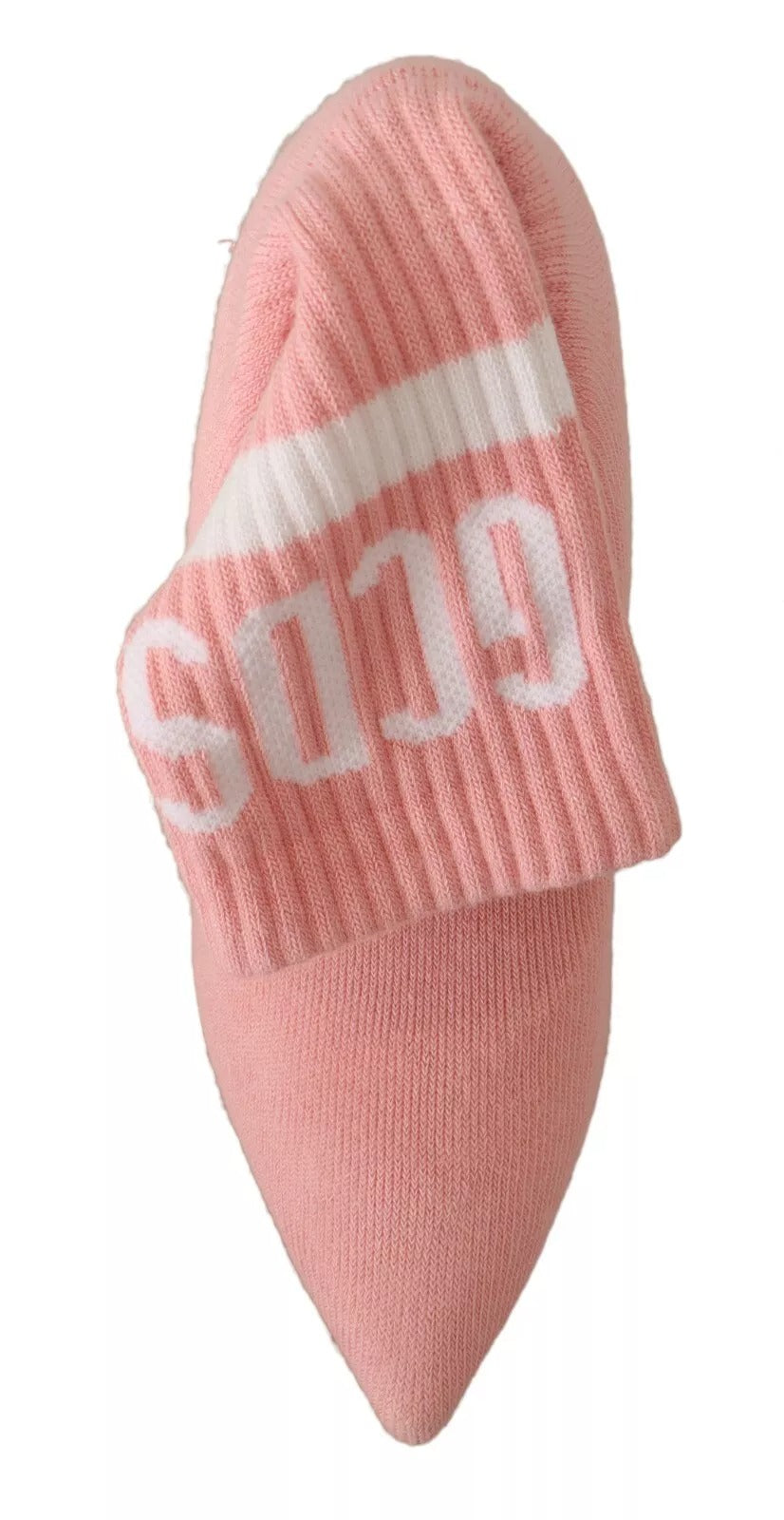 Bottines à talons compensés en daim rose avec logo et chaussettes intégrées.