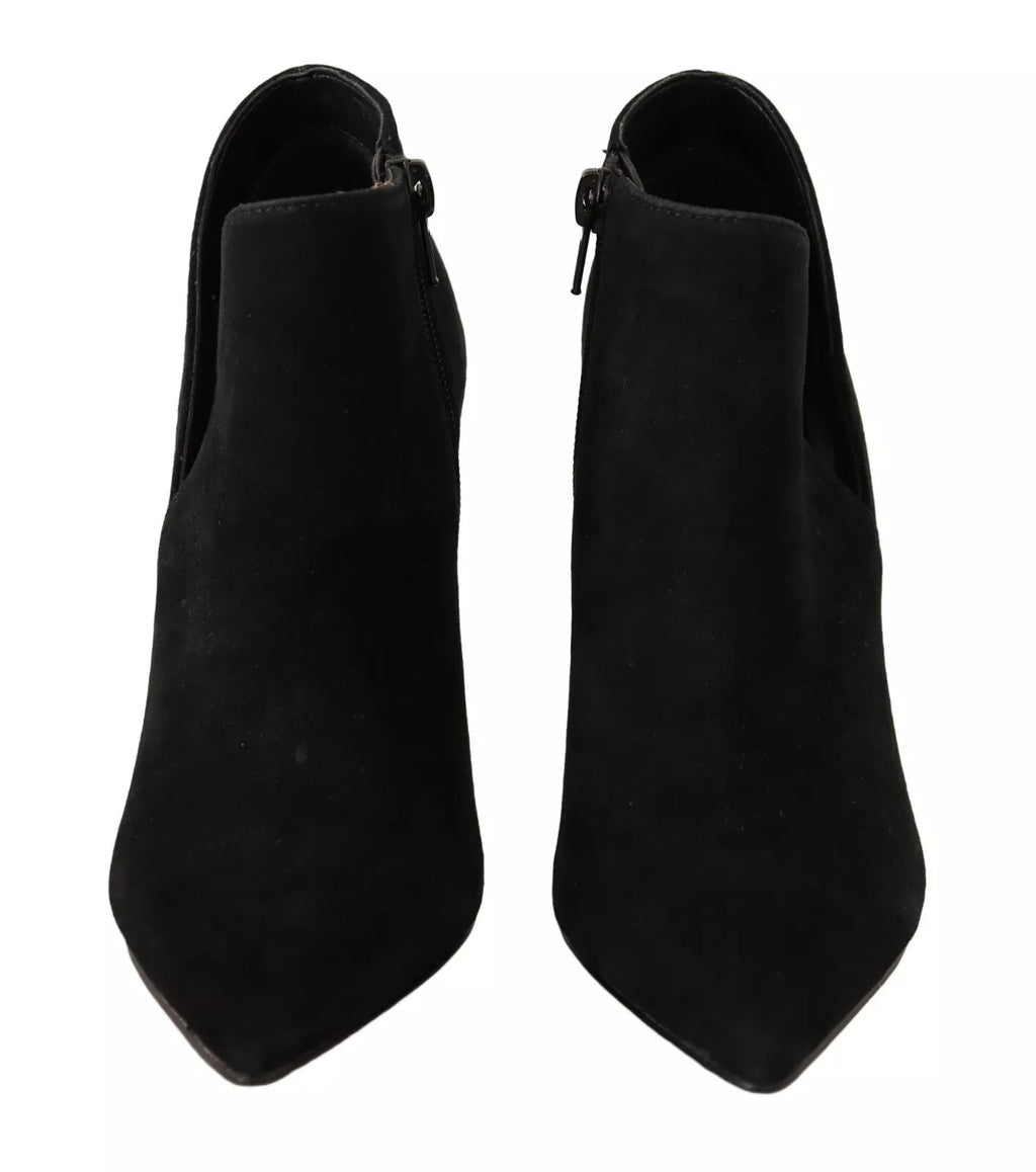 Black Suede Leather Stiletto Heels Boots Shoes