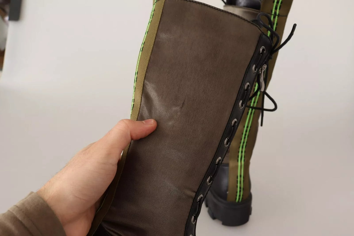 Bottes de combat hautes noires et vertes, chaussures militaires à lacets