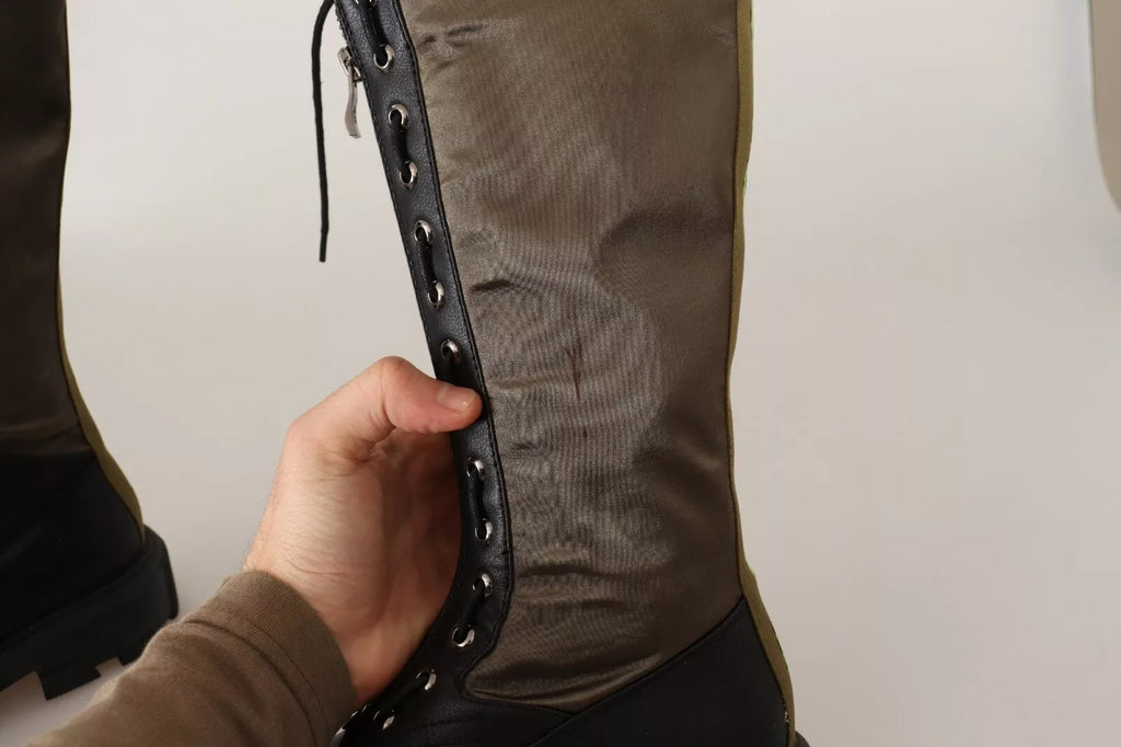 Bottes de combat hautes noires et vertes, chaussures militaires à lacets