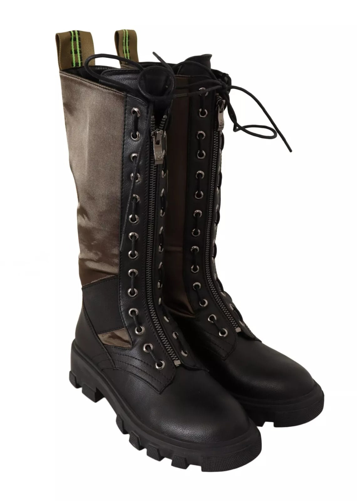 Bottes de combat hautes noires et vertes, chaussures militaires à lacets