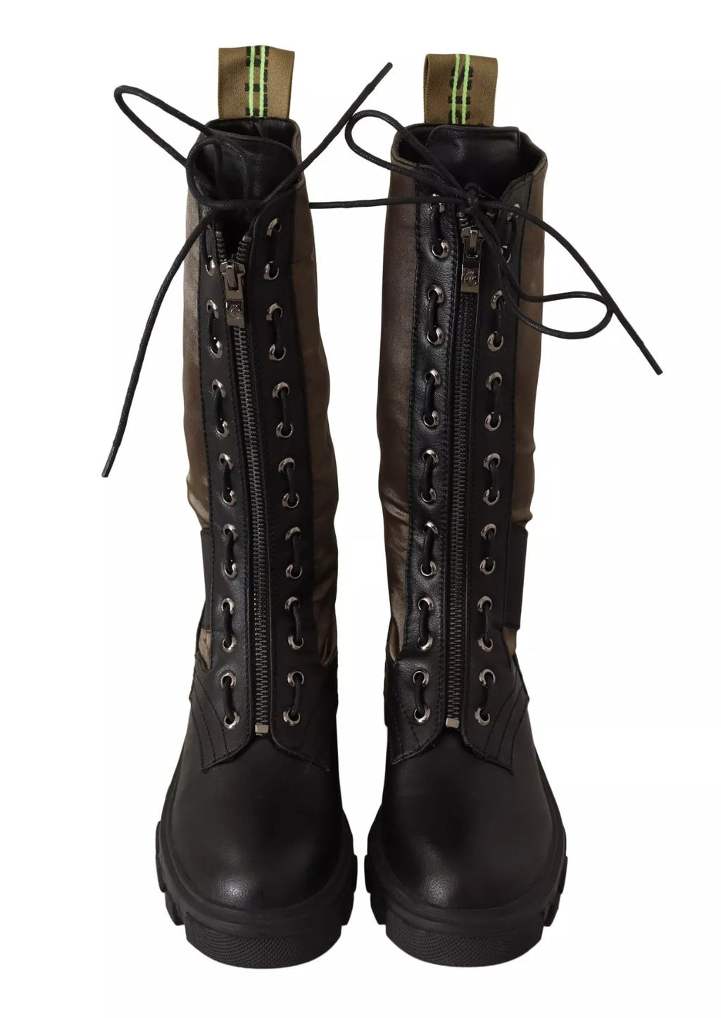 Bottes de combat hautes noires et vertes, chaussures militaires à lacets