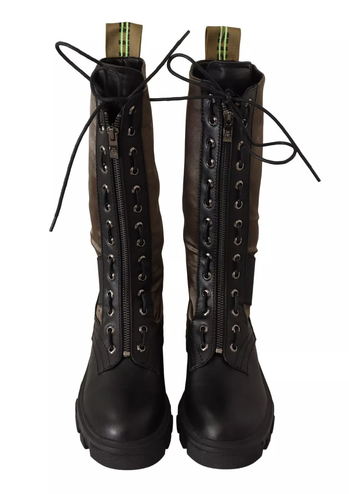 Bottes de combat hautes noires et vertes, chaussures militaires à lacets