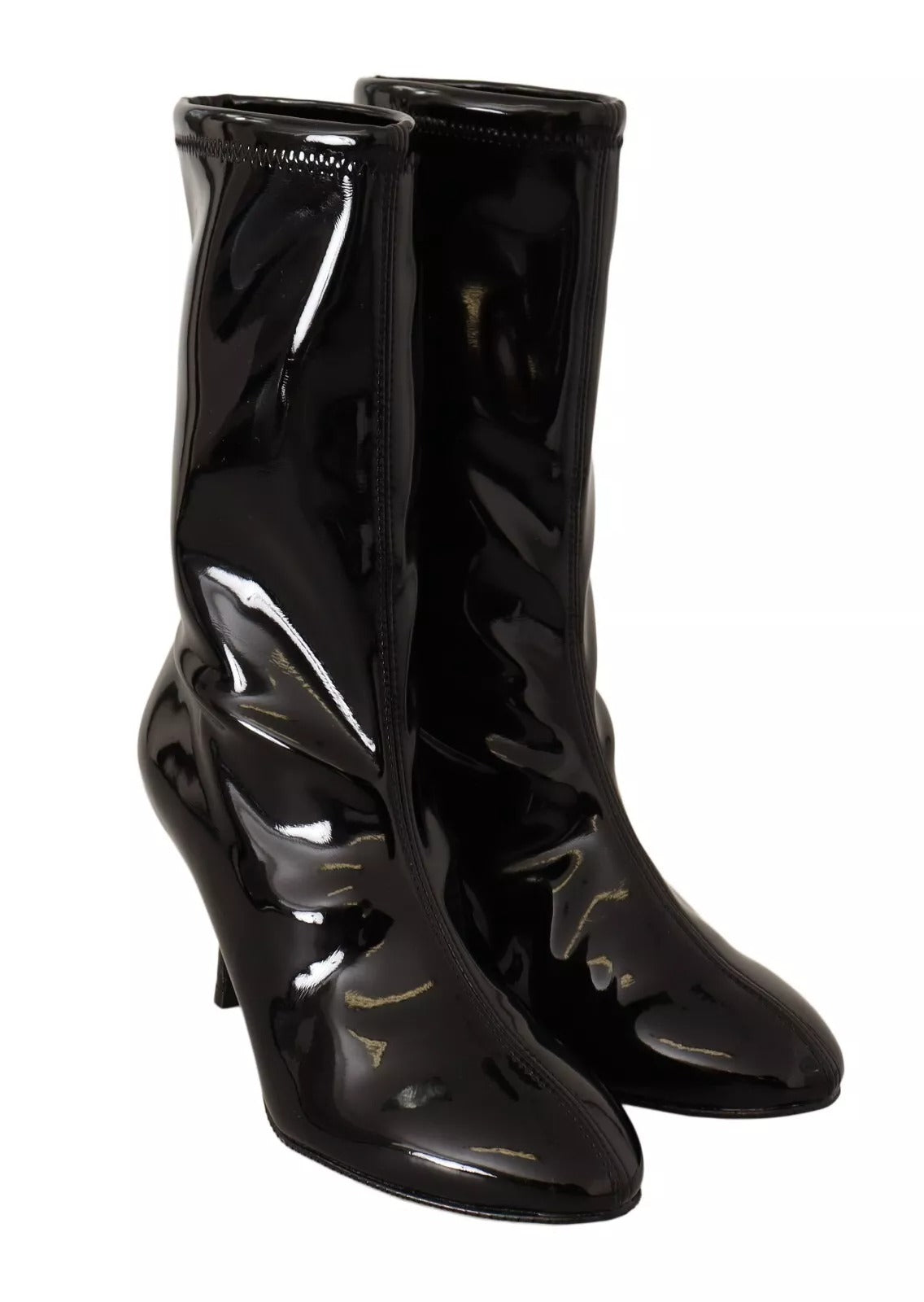 Bottines à talons hauts en cuir verni noir