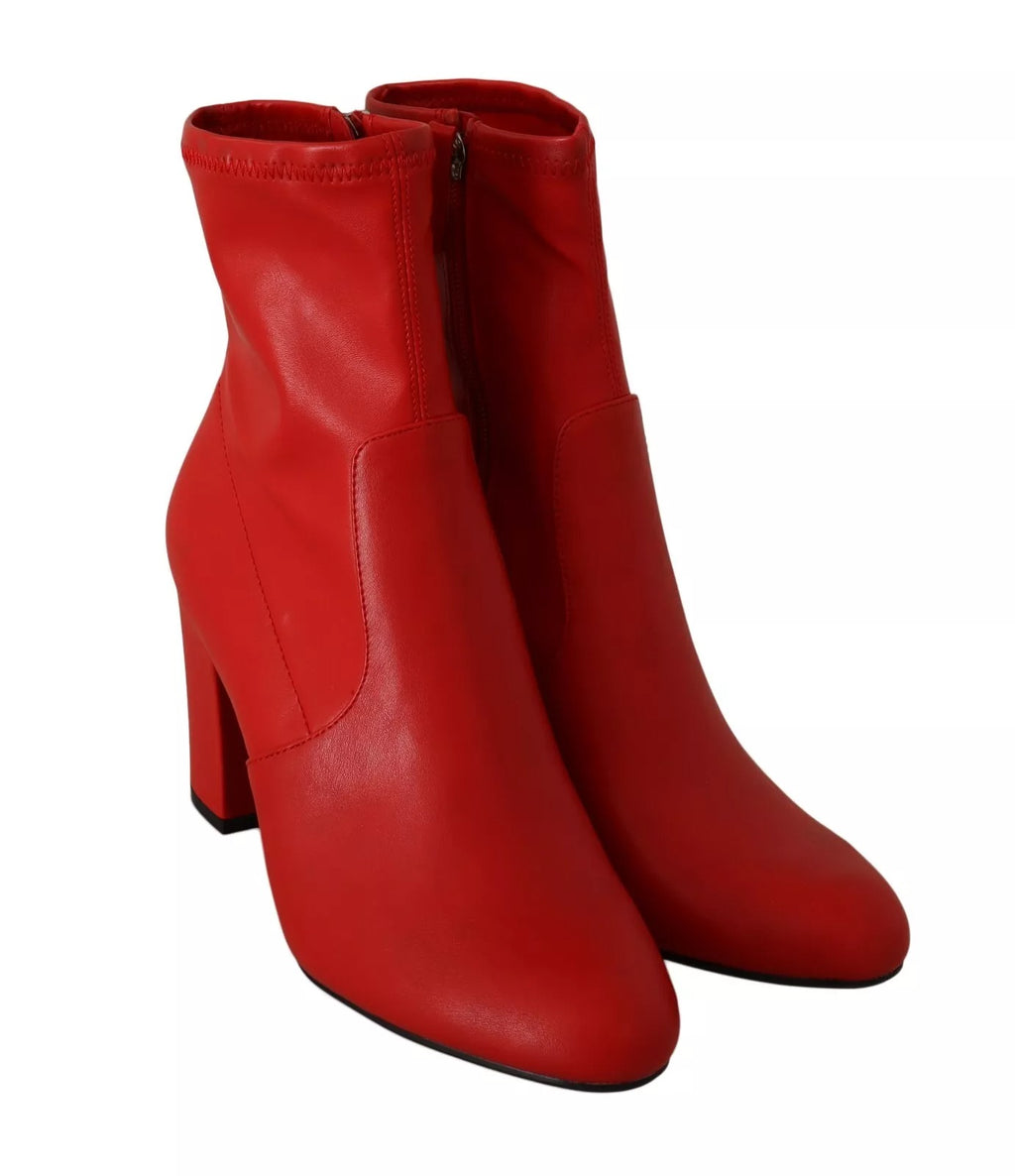 Bottines à talons bloc en cuir rouge
