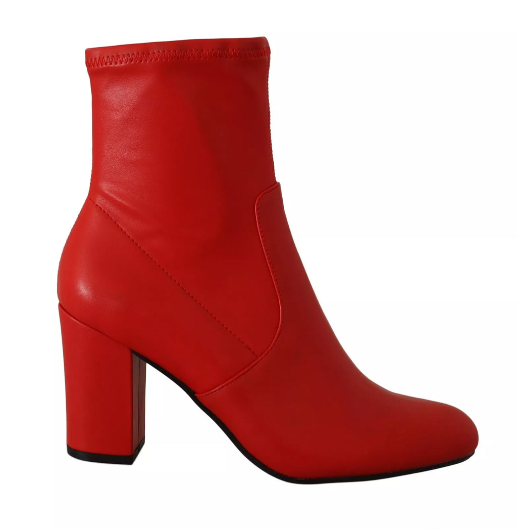 Bottines à talons bloc en cuir rouge