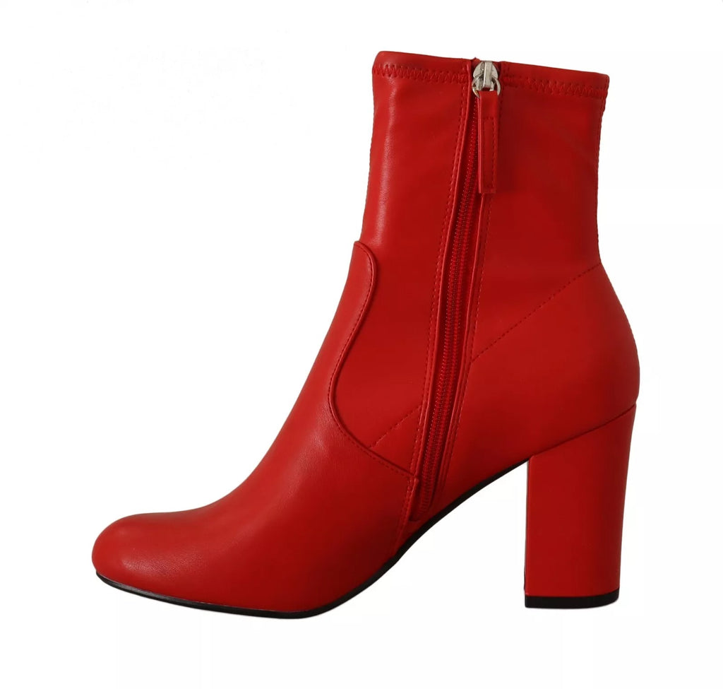 Bottines à talons bloc en cuir rouge