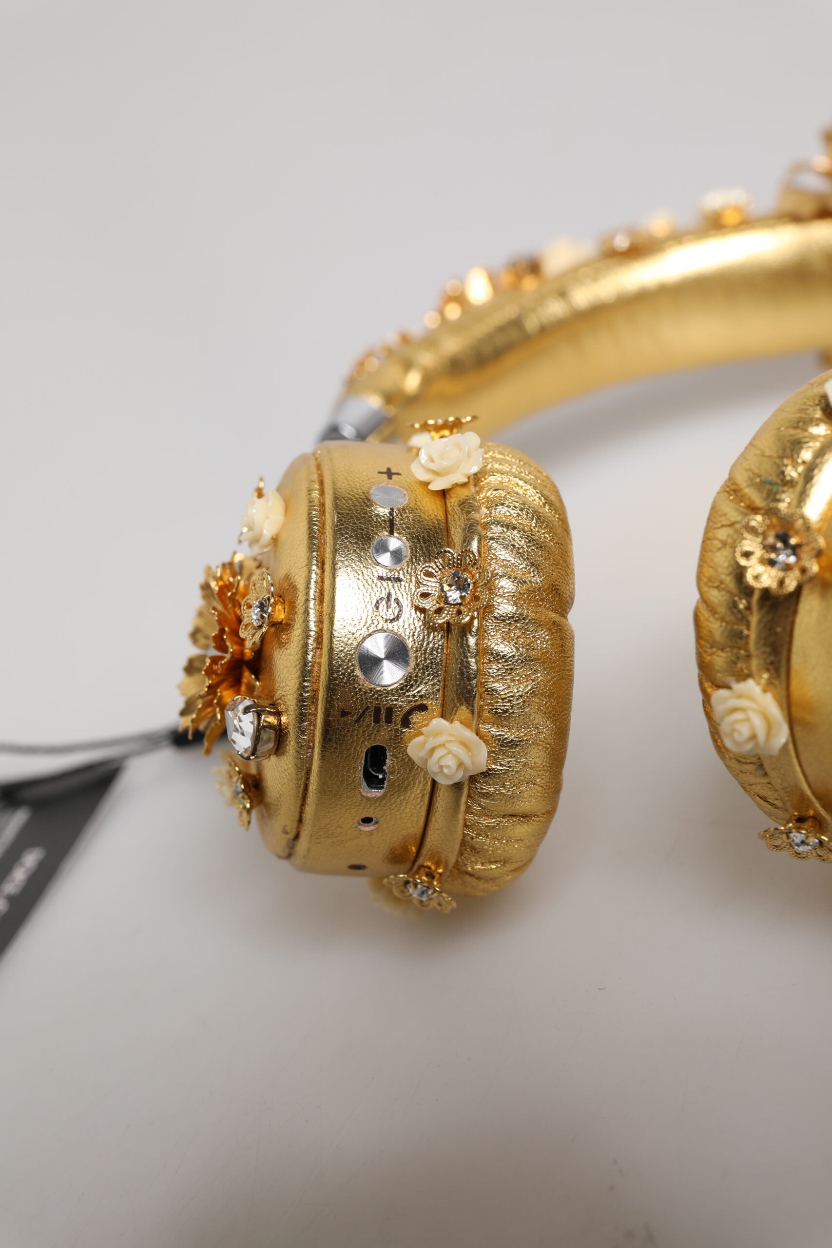Gold Leather Floral Crystal Angel Headset Headphones