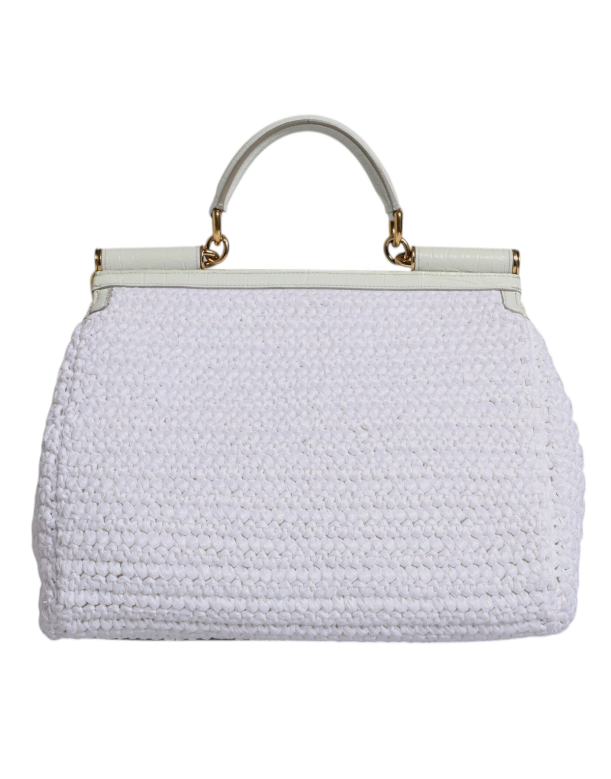 Sac à main bandoulière en cuir blanc et raffia avec poignée supérieure