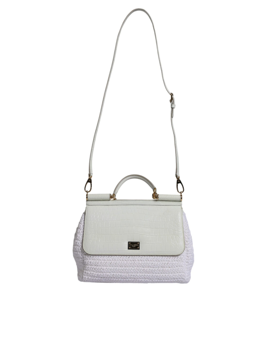 Sac à main bandoulière en cuir blanc et raffia avec poignée supérieure