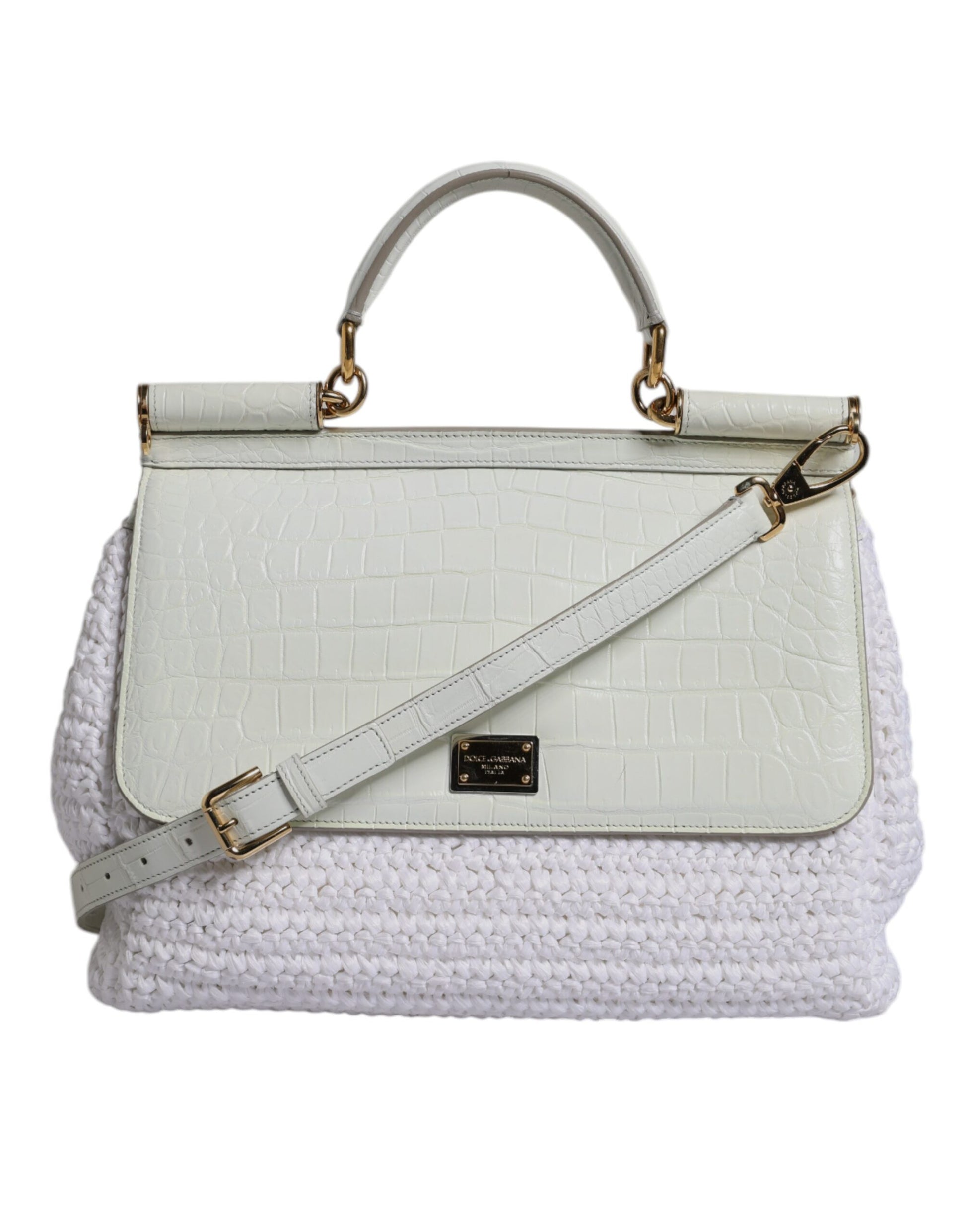 Sac à main bandoulière en cuir blanc et raffia avec poignée supérieure