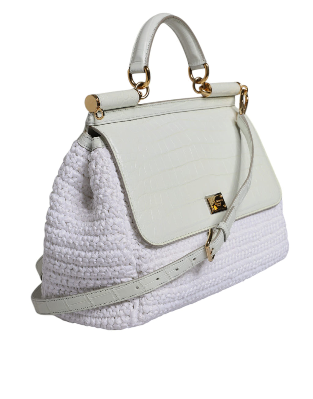 Sac à main bandoulière en cuir blanc et raffia avec poignée supérieure