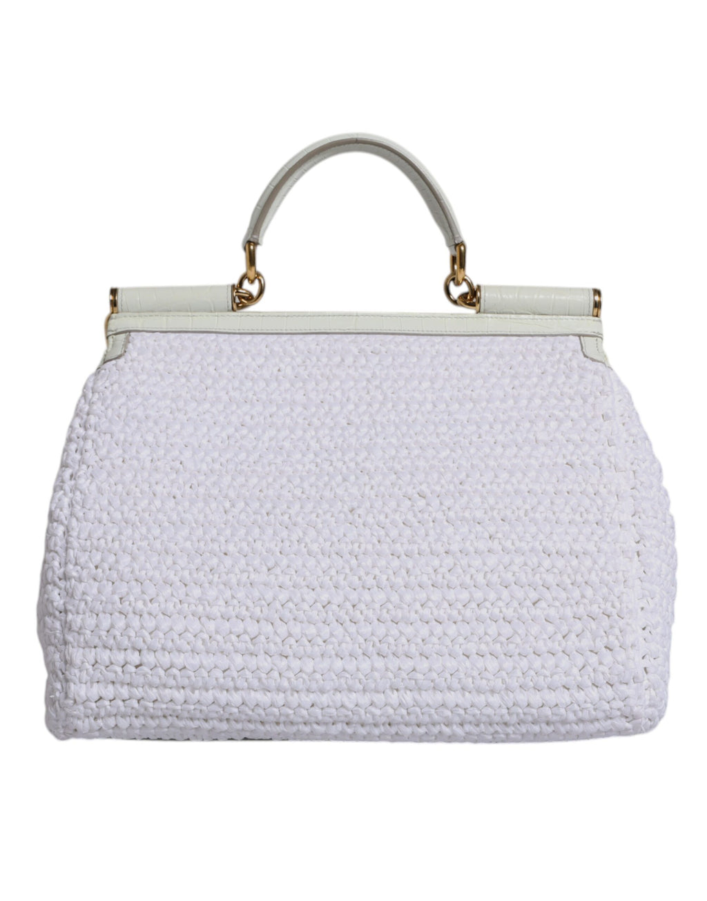 Sac à main bandoulière en cuir blanc et raffia avec poignée supérieure