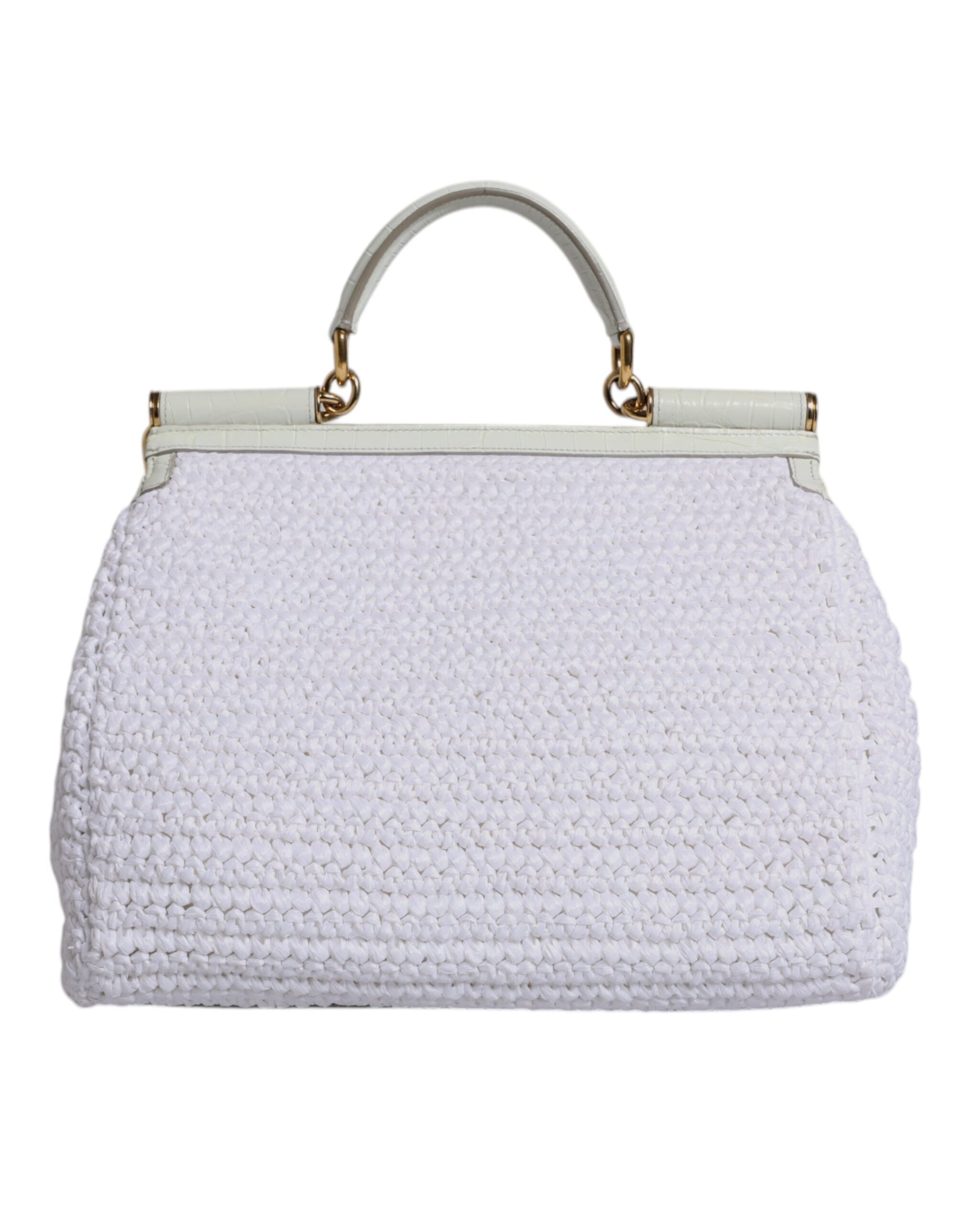 Sac à main bandoulière en cuir blanc et raffia avec poignée supérieure
