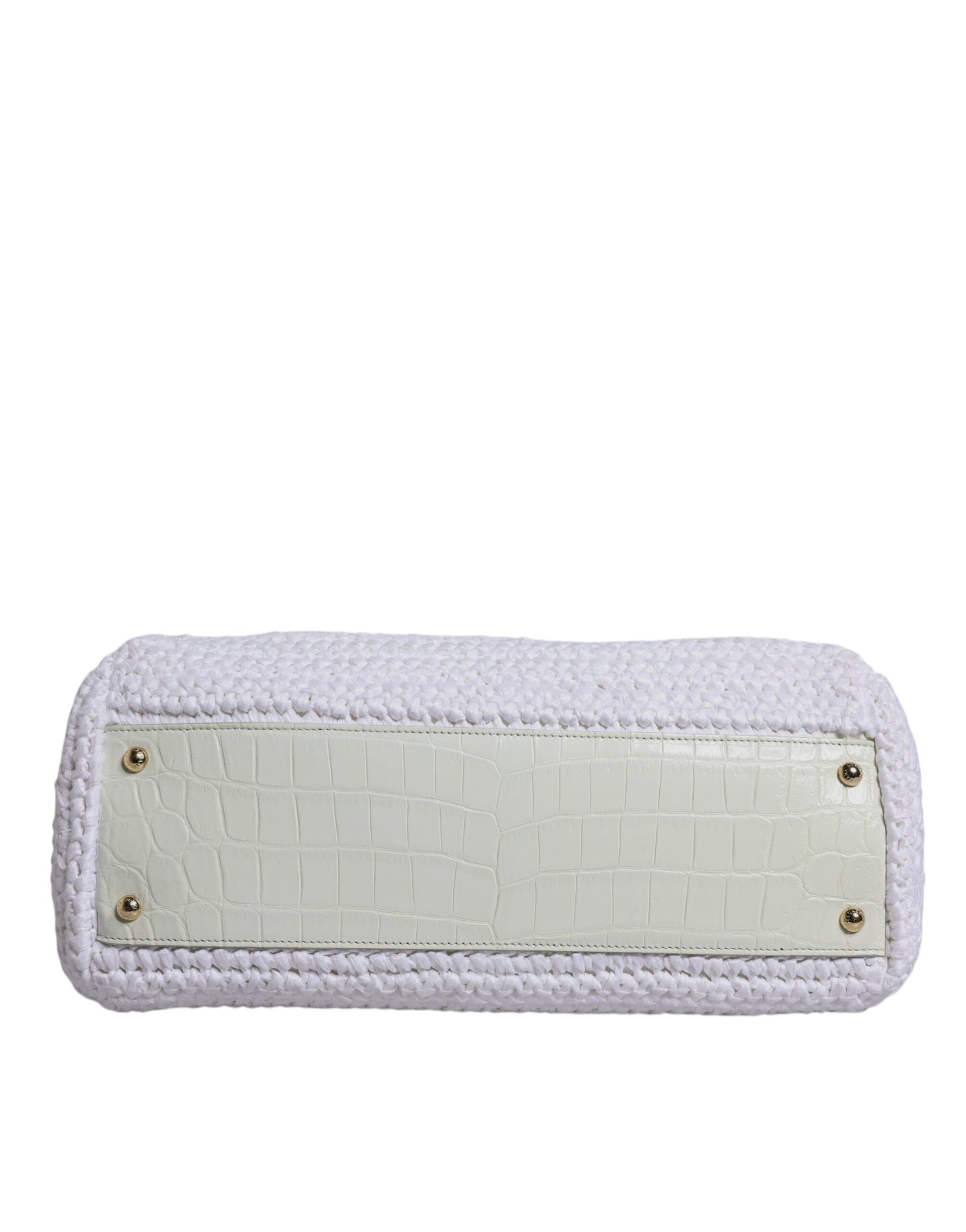 Sac à main bandoulière en cuir blanc et raffia avec poignée supérieure