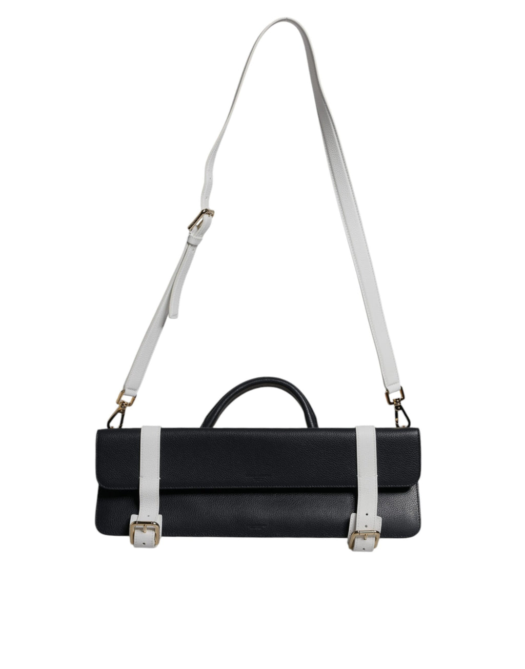 Sac bandoulière en cuir de veau bleu et blanc.